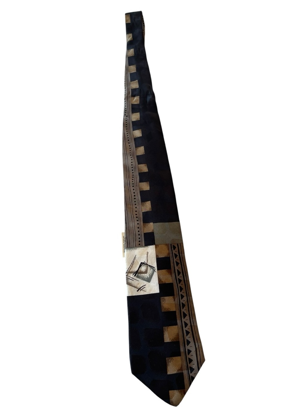 Daniel Hechter Silk Tie Brown Black Geometric Abstract Designer Necktie
